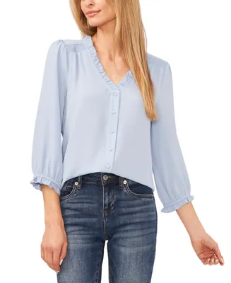 CeCe Women's Ruffled Button-Front 3/4-Sleeve Blouse