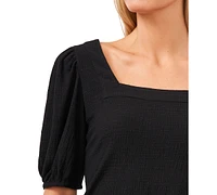 CeCe Women's Short Puff Sleeve Square Neck Knit Top