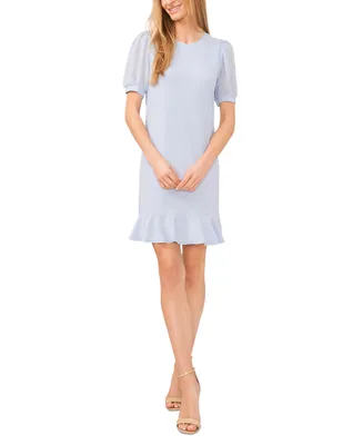 CeCe Women's Mixed Media Puffed Clip Dot Short Sleeve Dress