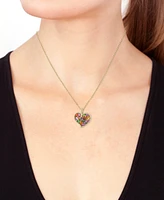 Effy Multi-Gemstone (3-3/4 ct. t.w.) & Diamond (1/3 ct. t.w.) Heart Cluster 18" Pendant Necklace in 14k Gold