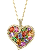 Effy Multi-Gemstone (3-3/4 ct. t.w.) & Diamond (1/3 ct. t.w.) Heart Cluster 18" Pendant Necklace in 14k Gold