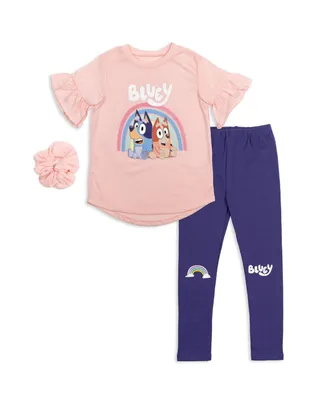Bluey Bingo Girls T-Shirt Leggings and Scrunchie 3 Piece Outfit Set Toddler |Child