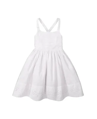 Hope & Henry Girls' Sleeveless Special Occasion Sun Dress with Bow Back Detail and Embroidery