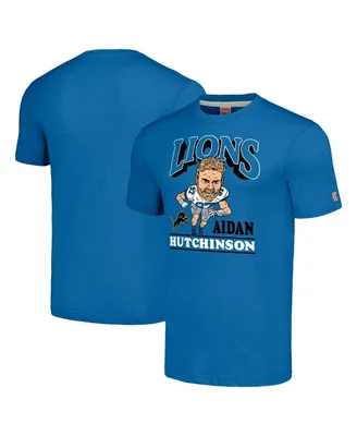 Men's Homage Aidan Hutchinson Heathered Blue Detroit Lions Caricature Player Tri-Blend T-shirt