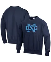 Men's Champion Navy Distressed North Carolina Tar Heels Vault Logo Reverse Weave Pullover Sweatshirt