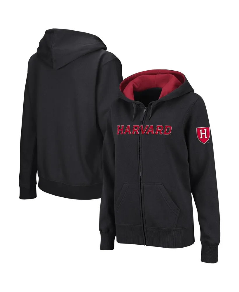 Women's Colosseum Black Harvard Crimson Arched Name Full-Zip Hoodie