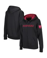 Women's Colosseum Black Harvard Crimson Arched Name Full-Zip Hoodie