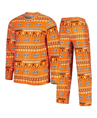 Men's Concepts Sport Orange Oklahoma State Cowboys Swivel Long Sleeve T-shirt and Pants Sleep Set