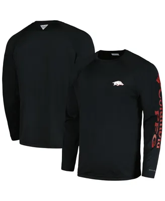 Men's Columbia Black Arkansas Razorbacks Terminal Tackle Omni-Shade Raglan Long Sleeve T-shirt