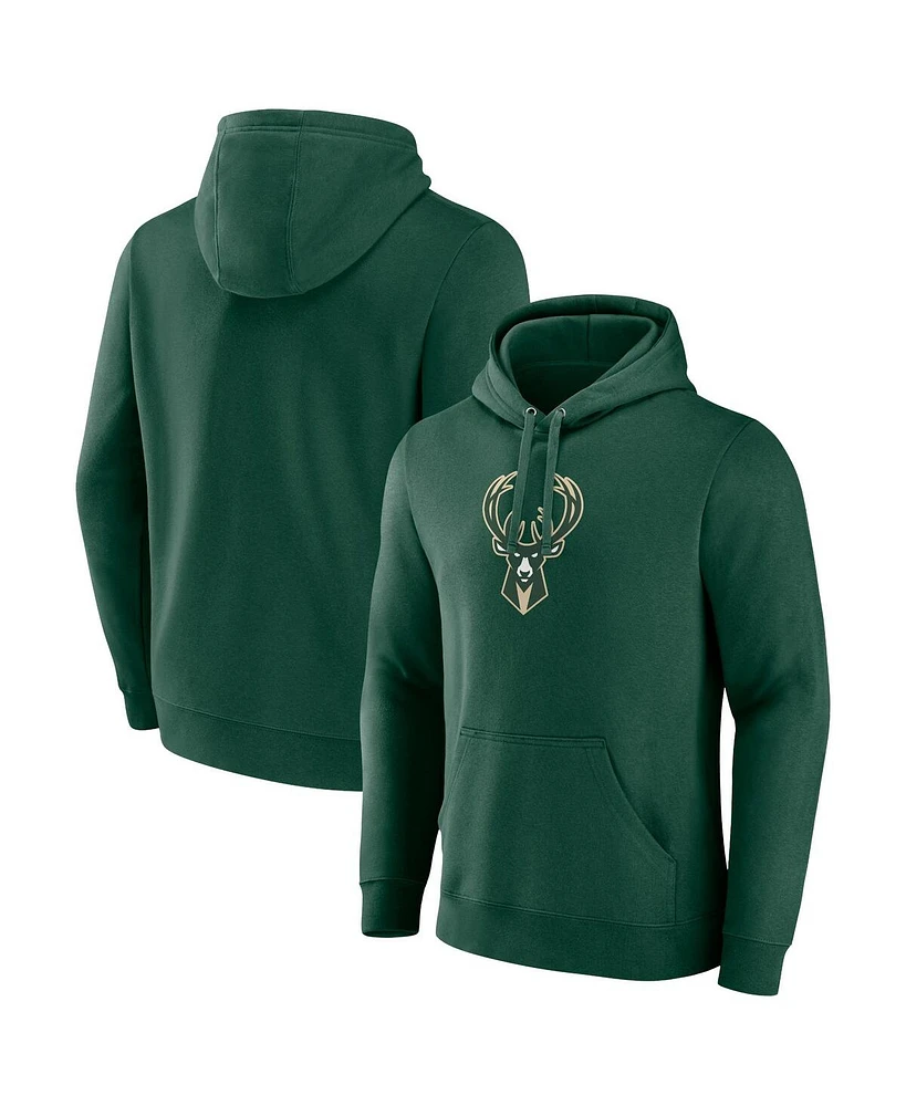 Men's Fanatics Hunter Green Milwaukee Bucks Primary Logo Pullover Hoodie