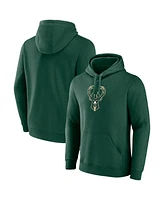 Men's Fanatics Hunter Green Milwaukee Bucks Primary Logo Pullover Hoodie