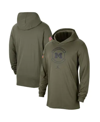 Men's Jordan Olive Michigan Wolverines Military-Inspired Pack Long Sleeve Hoodie T-shirt