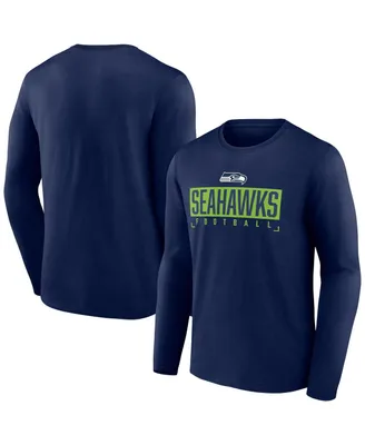 Men's Fanatics College Navy Seattle Seahawks Stack The Box Long Sleeve T-shirt