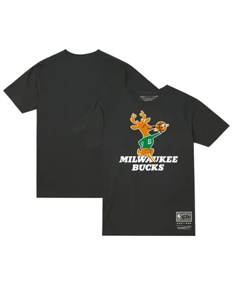 Men's and Women's Mitchell & Ness Black Milwaukee Bucks Hardwood Classics Mvp Throwback Logo T-shirt
