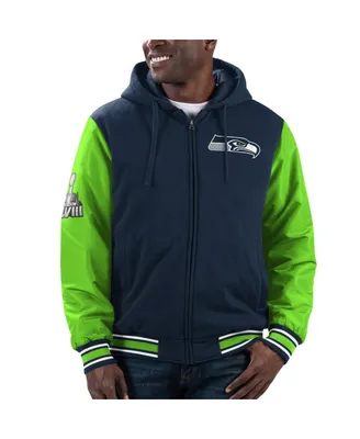 Men's G-iii Sports by Carl Banks College Navy, Neon Green Seattle Seahawks Player Option Full-Zip Hoodie Jacket