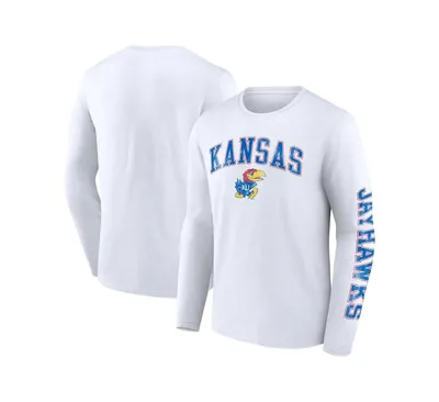 Men's Fanatics White Kansas Jayhawks Distressed Arch Over Logo Long Sleeve T-shirt