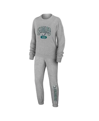 Women's Wear by Erin Andrews Heather Gray Philadelphia Eagles Knit Long Sleeve Tri-Blend T-shirt and Pants Sleep Set