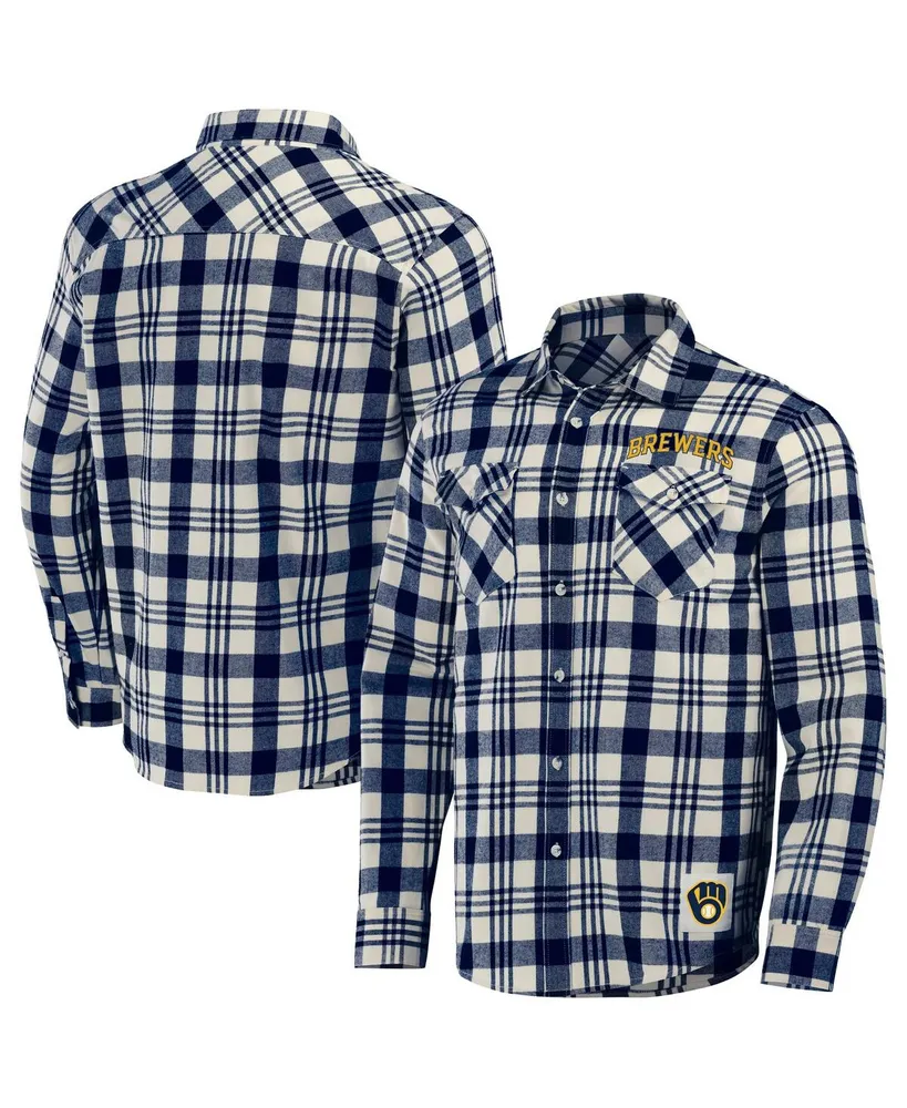 Men's Darius Rucker Collection by Fanatics Navy Milwaukee Brewers Plaid Flannel Button-Up Shirt