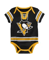 Infant Boys and Girls Black Pittsburgh Penguins Hockey Jersey Bodysuit