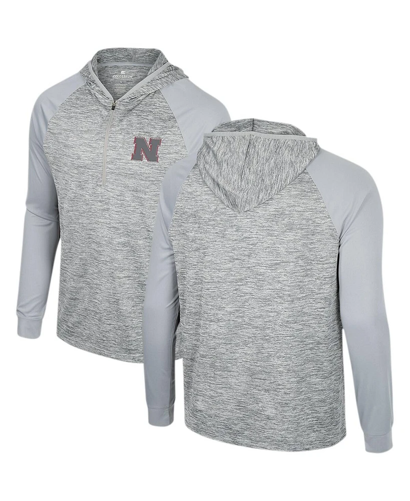 Men's Colosseum Gray Nebraska Huskers Cybernetic Raglan Quarter-Zip Hooded Top