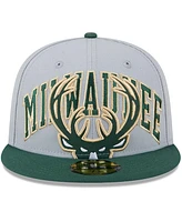 Men's New Era Gray, Hunter Green Milwaukee Bucks Tip-Off Two-Tone 59FIFTY Fitted Hat