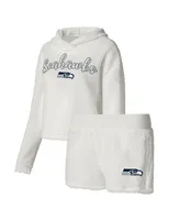 Women's Concepts Sport White Seattle Seahawks Fluffy Pullover Sweatshirt and Shorts Sleep Set