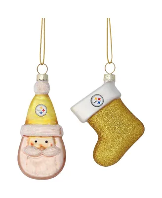 Pittsburgh Steelers Two-Pack Santa and Stocking Blown Glass Ornament Set