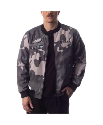 Men's and Women's The Wild Collective Gray Distressed Philadelphia Eagles Camo Bomber Jacket