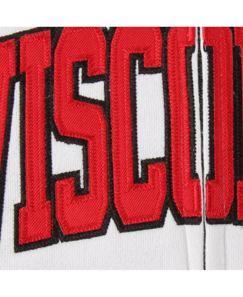 Women's Stadium Athletic White Wisconsin Badgers Arched Name Full-Zip Hoodie