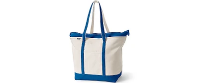 Lands' End Extra Large Natural 5 Pocket Zip Top Long Handle Canvas Tote Bag