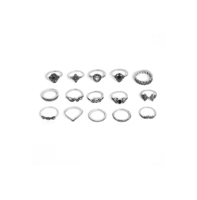 Sohi Women's Silver Pack Of 15 Oxidized Rings