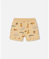 Boy French Terry Short Beige Printed Jungle Animal