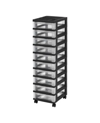 10 Drawer Rolling Storage Cart with Drawers with Organizer Top, Black