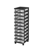 Iris 10 Drawer Rolling Storage Cart with Drawers with Organizer Top, Black