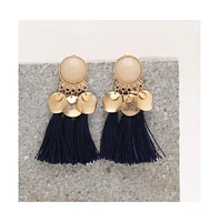 Sohi Women's Black Tassel Drop Earrings