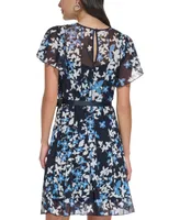 Jessica Howard Women's Printed Round-Neck Seamed Dress