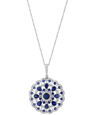 Effy Sapphire (2-5/8 ct. t.w.) & Diamond (1/2 ct. t.w.) Cluster 18" Pendant Necklace in 14k White Gold