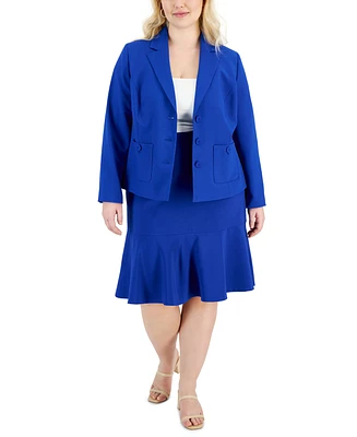 Le Suit Plus Crepe Three-Button Flounce-Skirt