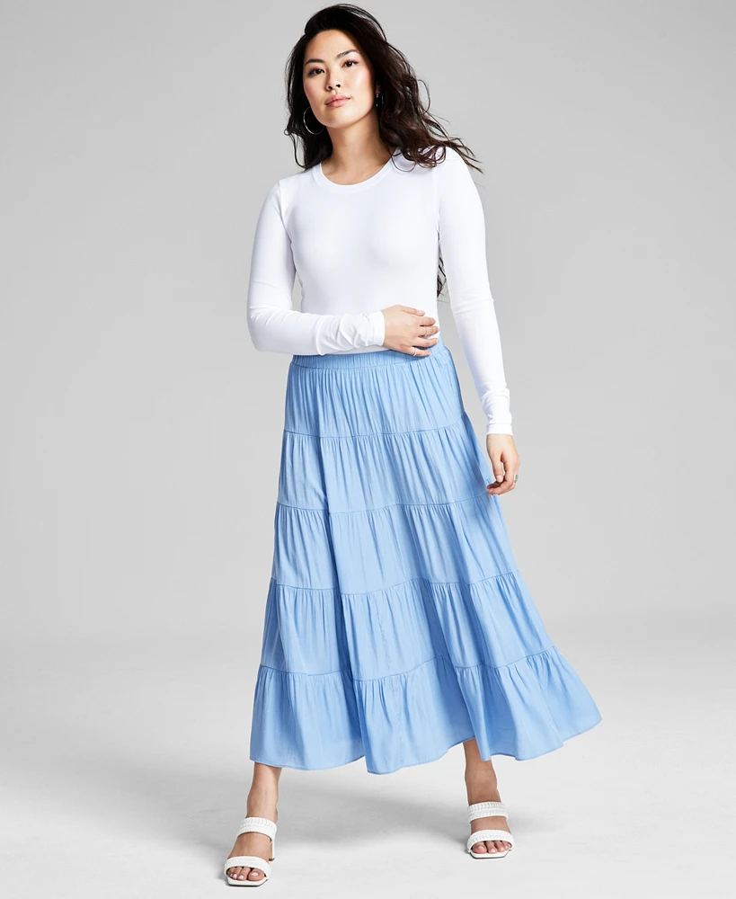 And Now This Women's Pull-On Tiered Maxi Skirt