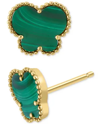 Effy Malachite Butterfly Silhouette Stud Earrings in 14k Gold