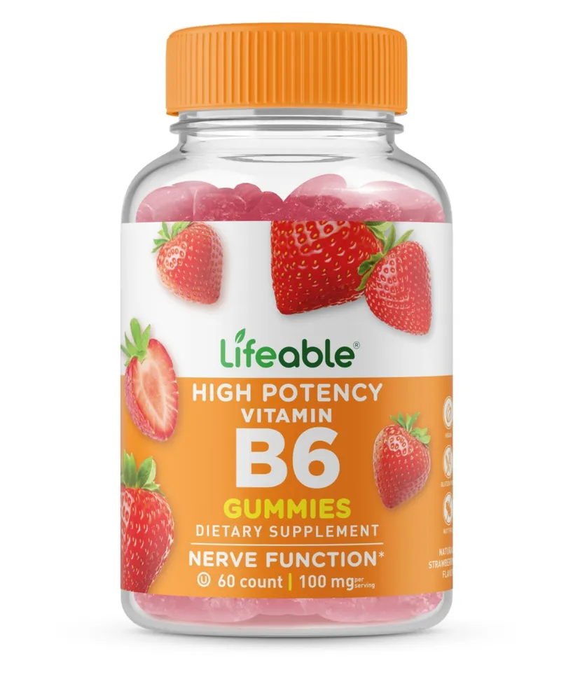 Lifeable Vitamin B6 100 mg Gummies - Nerve Function And Metabolism - Great Tasting Natural Flavor, Dietary Supplement Vitamins - 60 Gummies