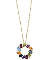 Effy Multi-Gemstone (3-7/8 ct. t.w.) & Diamond (1/10 ct. t.w.) Circle Cluster 18" Pendant Necklace in 14k Gold - Multi