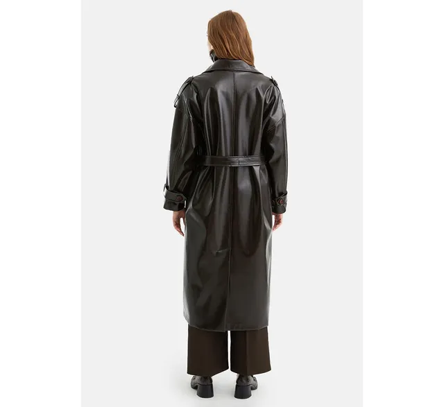 Calvin Klein Women's Belted Faux-Leather Trench Coat