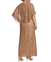 Women's Plus Celestial Cape Sleeve Sequined Lace Gown
