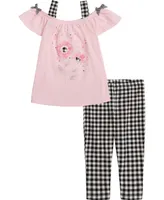 Kids Headquarters Toddler Girls Off-Shoulder A-Line Tunic Top and Check Capri Leggings, 2 Piece Set