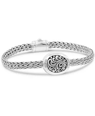 Bali Hammer with Filigree Accent with Dragon Bone Chain Bracelet in Sterling Silver