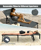 Inolait Folding Beach Grey Lounge Chair with Pillow for Outdoor