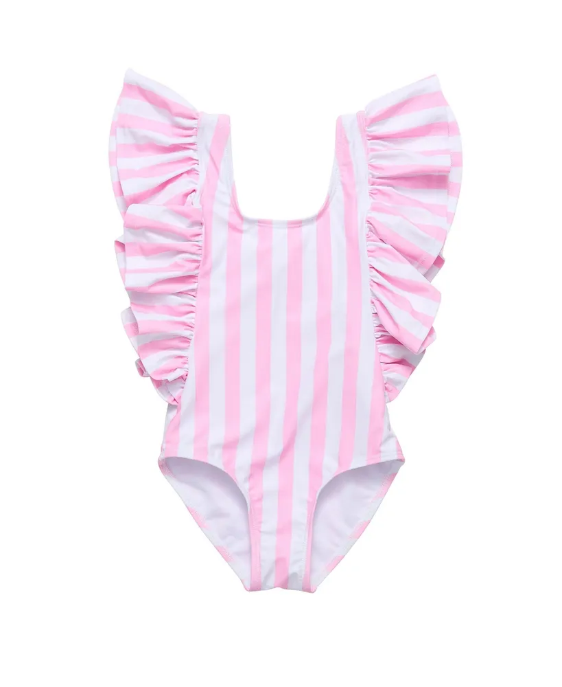 Pink Stripe Wide Frill Swimsuit Girls Infant