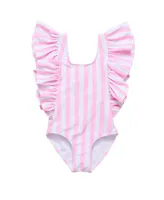 Pink Stripe Wide Frill Swimsuit Girls Infant