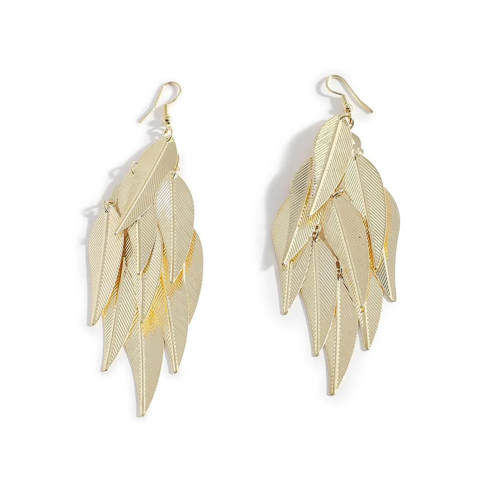 Sohi Women's Gold Cluster Leaf Drop Earrings